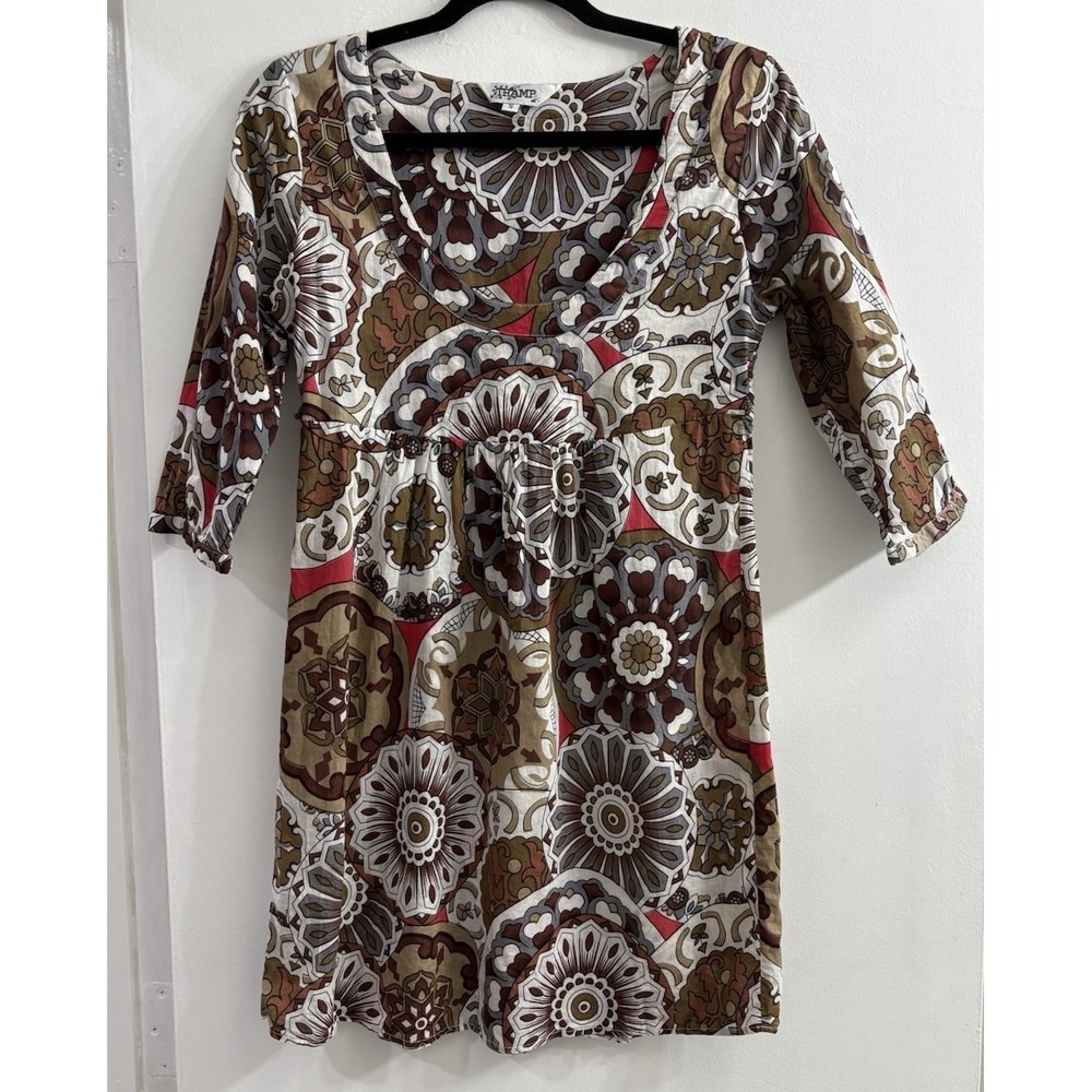 VTG Tramp Womens S 100% Cotton Brown Floral Babydoll Dress Y2K Boho India